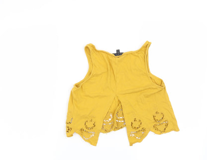 Womens UK Size 8 Topshop Yellow Cropped T-Shirt