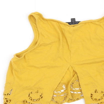 Womens UK Size 8 Topshop Yellow Cropped T-Shirt