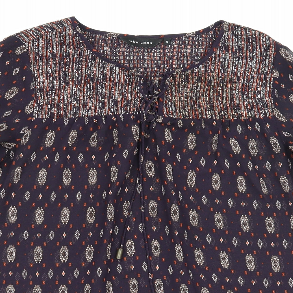 NewLook Womens Purple Argyle/Diamond Mesh Basic Blouse Size 6