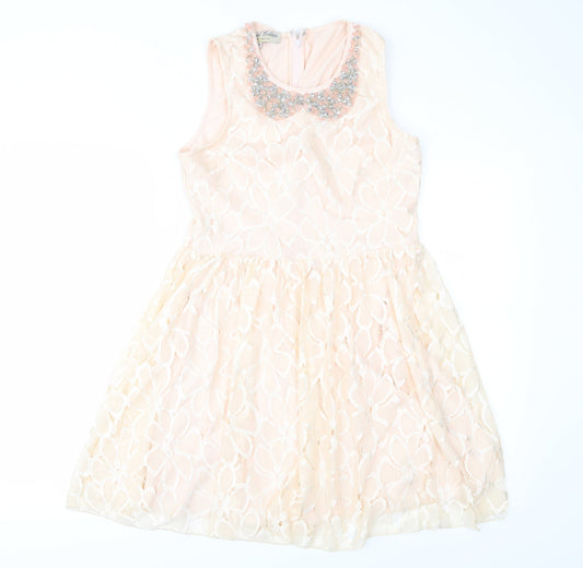 Parisian Collection Womens Pink  Lace Fit & Flare  Size 12