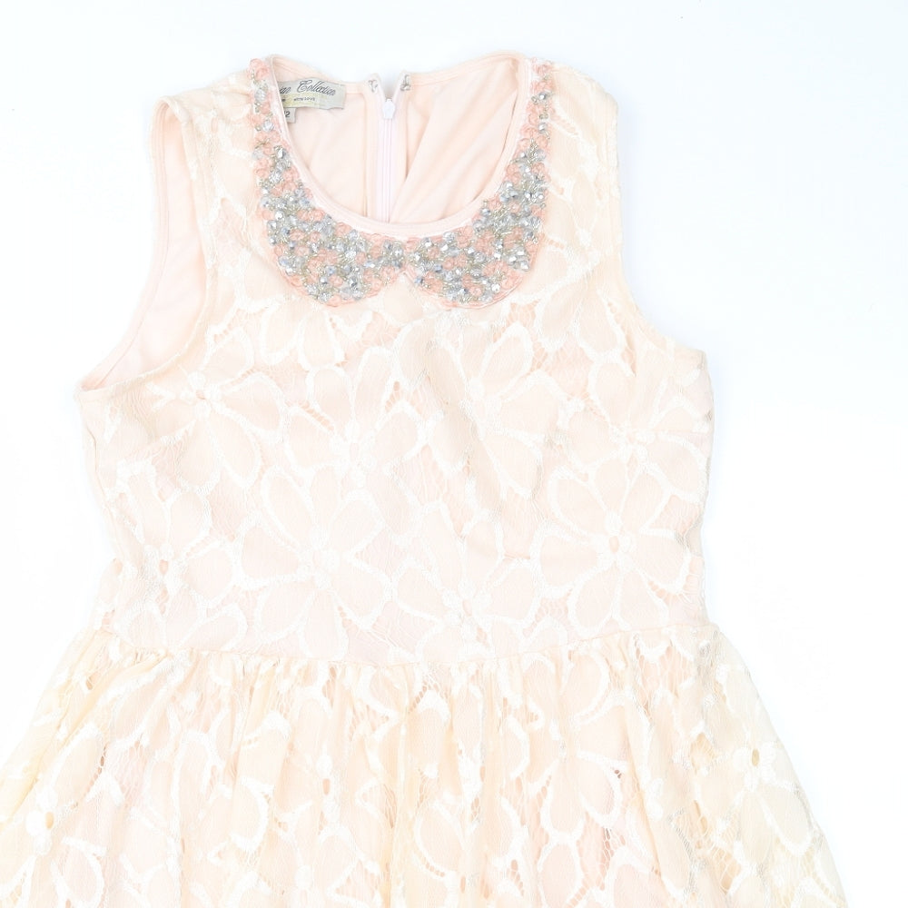 Parisian Collection Womens Pink  Lace Fit & Flare  Size 12