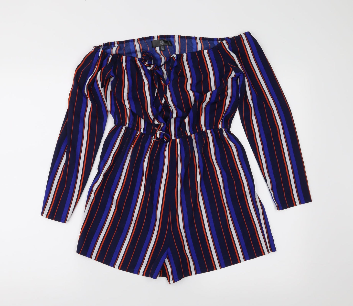 Missguided Womens Blue Striped  Playsuit One-Piece Size 8