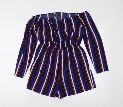 Missguided Womens Blue Striped  Playsuit One-Piece Size 8