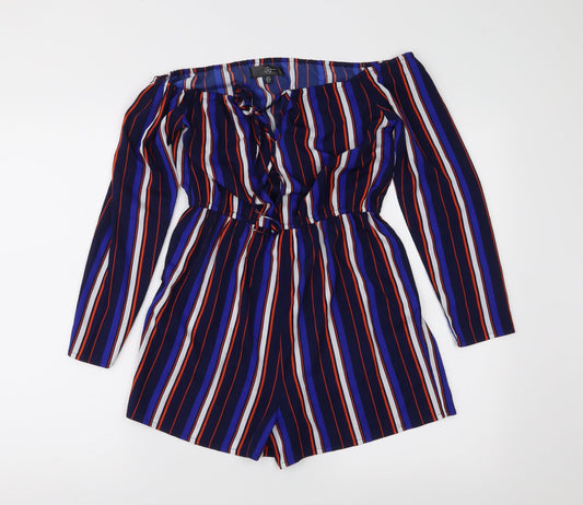 Missguided Womens Blue Striped  Playsuit One-Piece Size 8