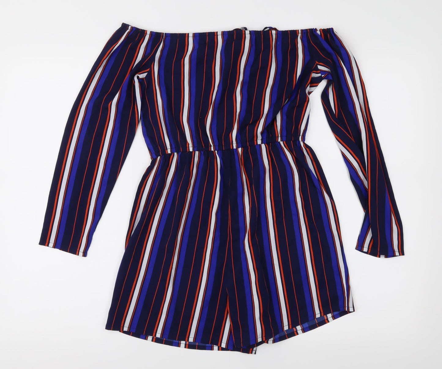 Missguided Womens Blue Striped  Playsuit One-Piece Size 8