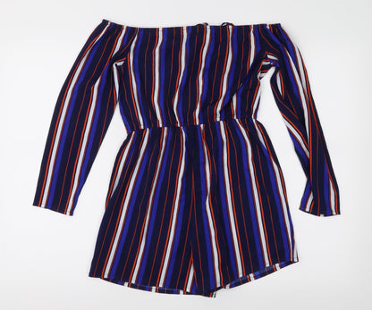 Missguided Womens Blue Striped  Playsuit One-Piece Size 8