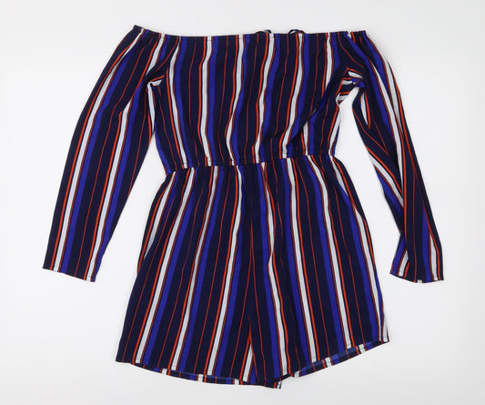 Missguided Womens Blue Striped  Playsuit One-Piece Size 8