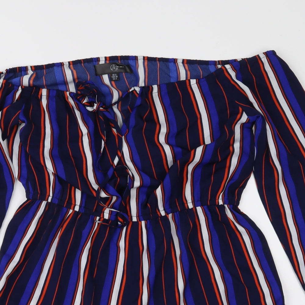 Missguided Womens Blue Striped  Playsuit One-Piece Size 8