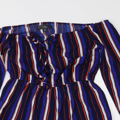 Missguided Womens Blue Striped  Playsuit One-Piece Size 8