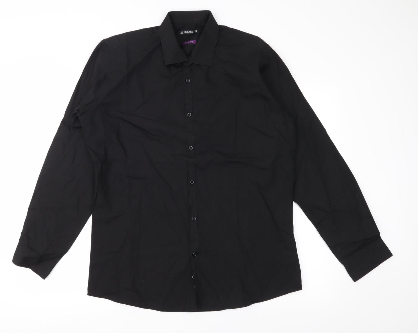 Mens UK Size 16.5 Dunnes Stores Black  Button-Up Long Sleeve Casual Shirt