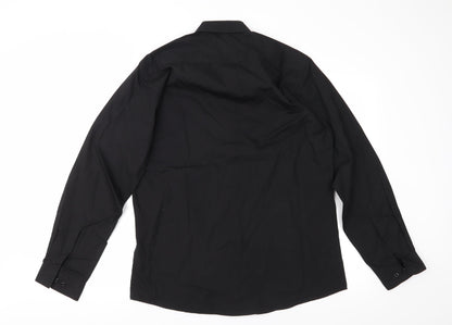 Mens UK Size 16.5 Dunnes Stores Black  Button-Up Long Sleeve Casual Shirt