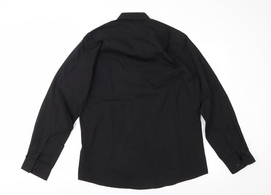 Mens UK Size 16.5 Dunnes Stores Black  Button-Up Long Sleeve Casual Shirt