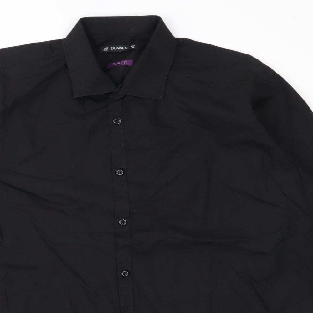 Mens UK Size 16.5 Dunnes Stores Black  Button-Up Long Sleeve Casual Shirt