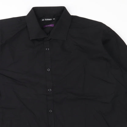Mens UK Size 16.5 Dunnes Stores Black  Button-Up Long Sleeve Casual Shirt