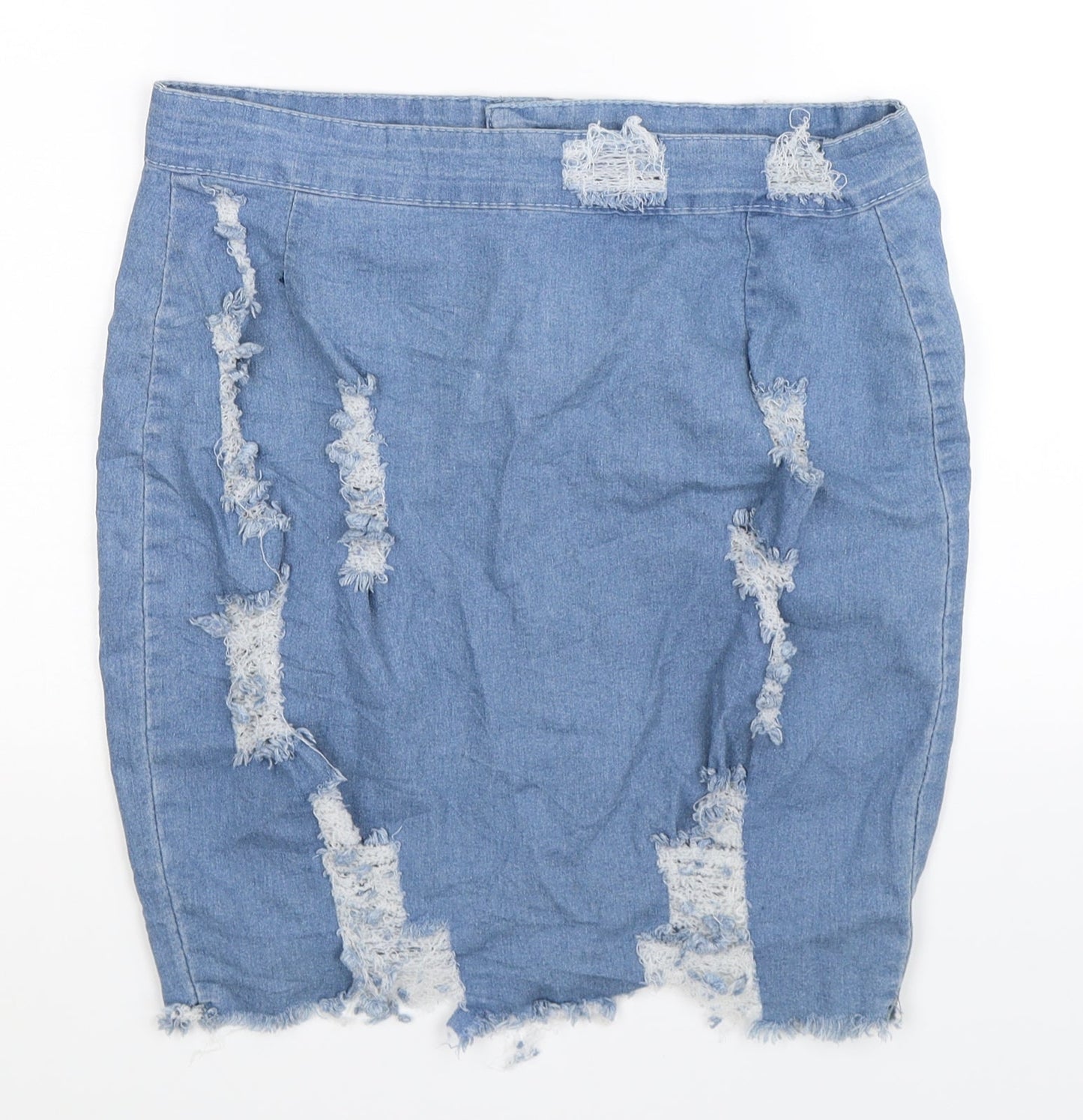 Fancy Qube Womens Blue  Denim Straight & Pencil Skirt Size 32 in  - Distressed