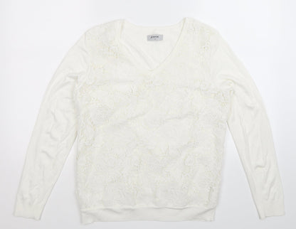 Soon Womens White  Knit Pullover Jumper Size 14