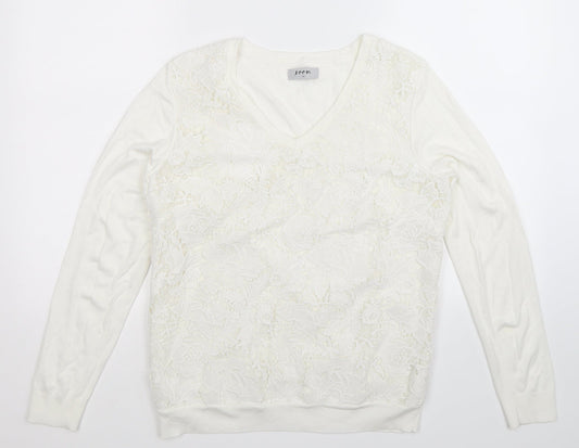 Soon Womens White  Knit Pullover Jumper Size 14