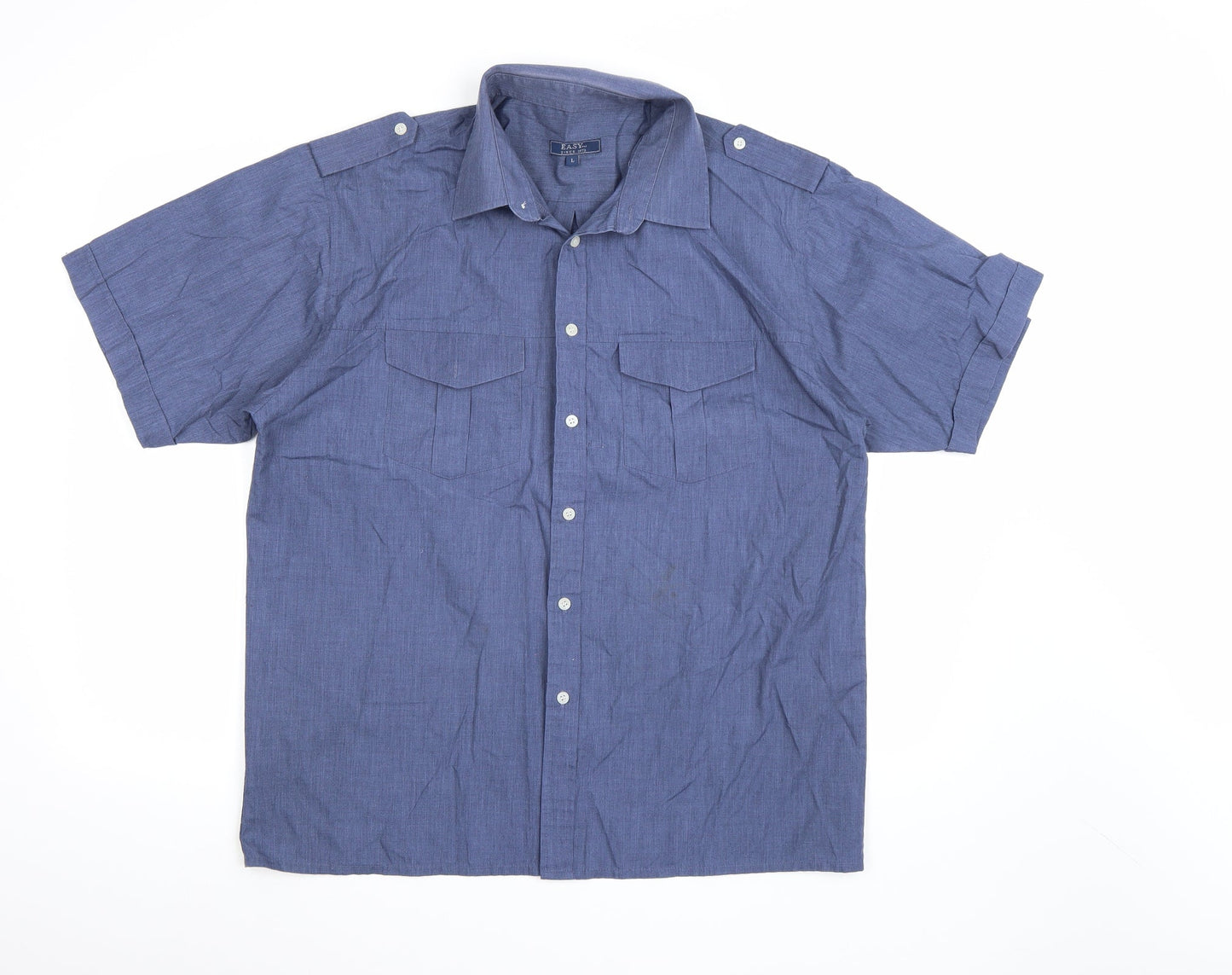 Mens UK Size L Easy Blue  Button-Up Short Sleeve Casual Shirt