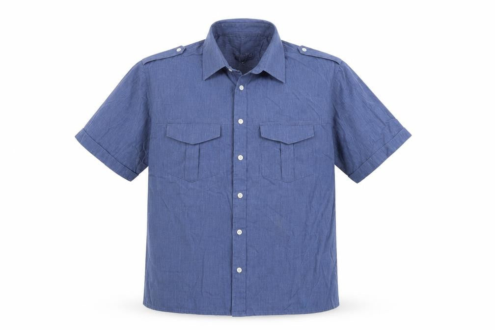Mens UK Size L Easy Blue  Button-Up Short Sleeve Casual Shirt