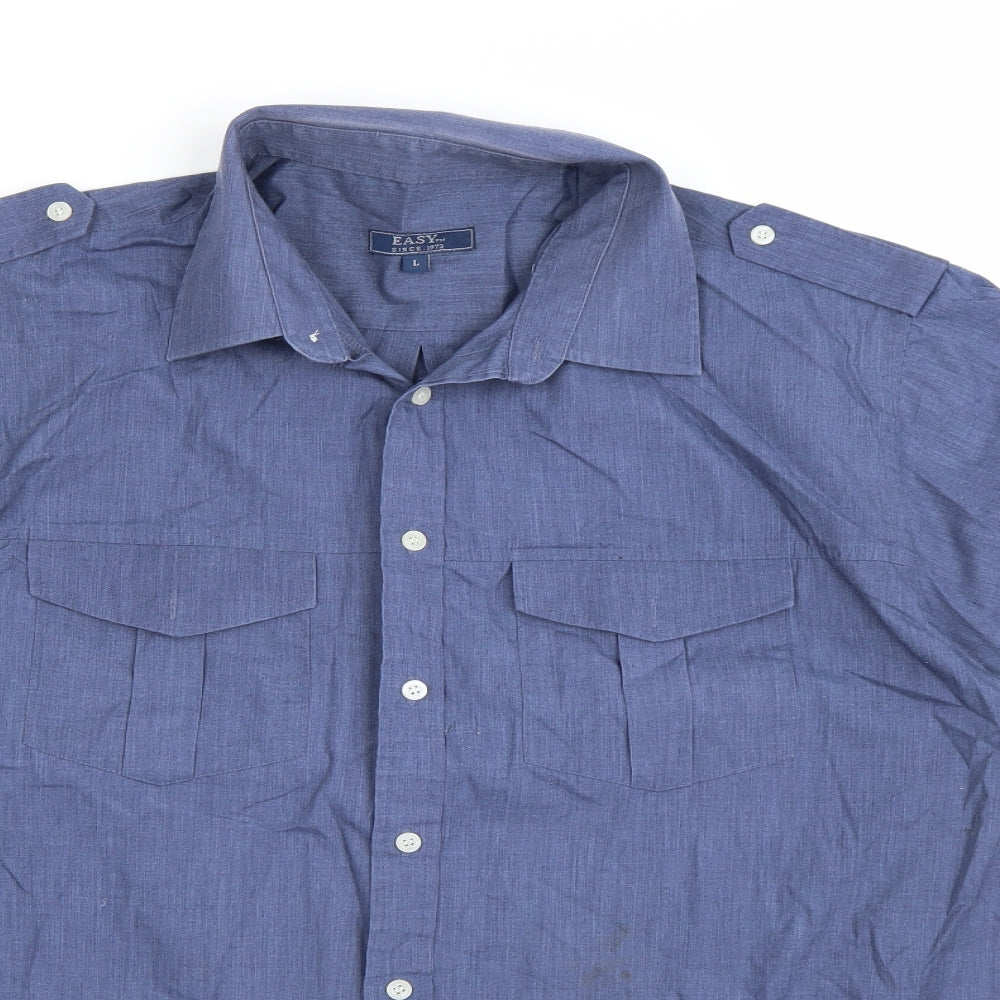 Mens UK Size L Easy Blue  Button-Up Short Sleeve Casual Shirt