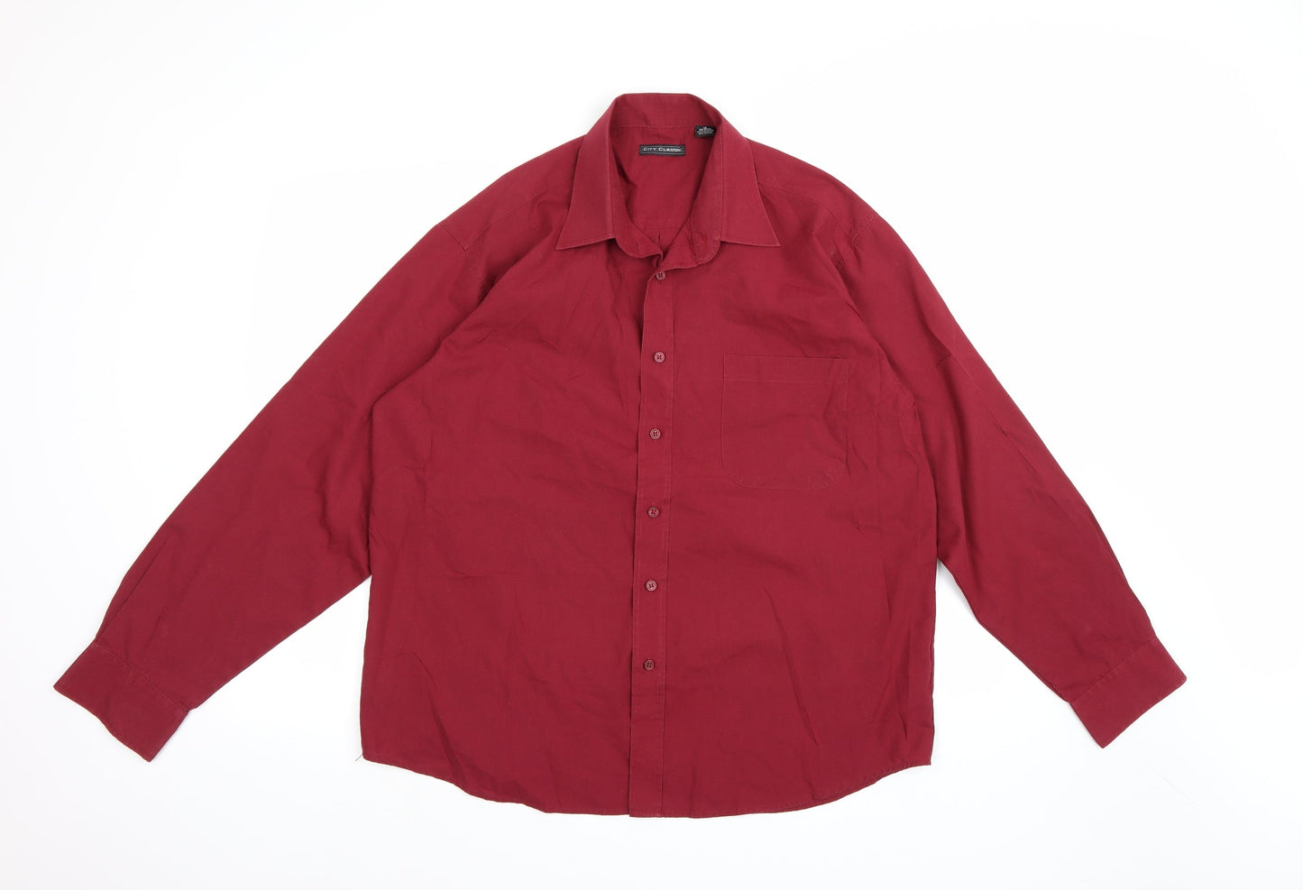 Mens UK Size 16 CITY CLASSIC Red  Button-Up Long Sleeve Casual Shirt