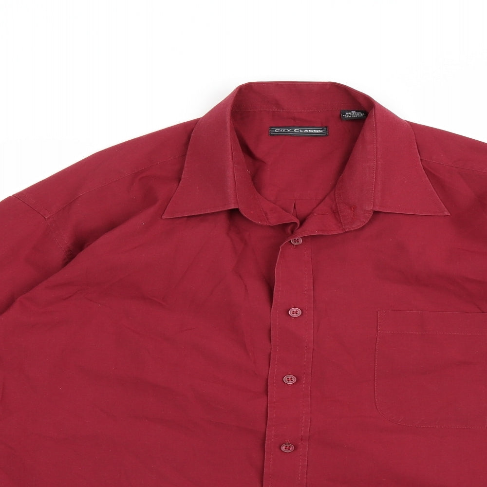 Mens UK Size 16 CITY CLASSIC Red  Button-Up Long Sleeve Casual Shirt