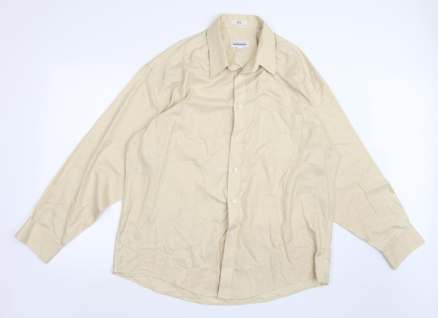 Mens UK Size 17 Joseph & Feiss Beige  Button-Up Long Sleeve Casual Shirt
