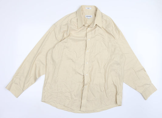 Mens UK Size 17 Joseph & Feiss Beige  Button-Up Long Sleeve Casual Shirt