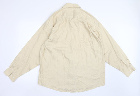 Mens UK Size 17 Joseph & Feiss Beige  Button-Up Long Sleeve Casual Shirt