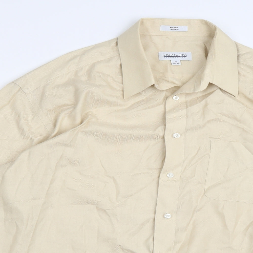 Mens UK Size 17 Joseph & Feiss Beige  Button-Up Long Sleeve Casual Shirt