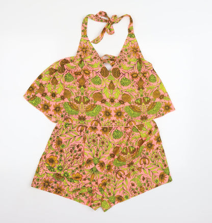 H&M Womens Pink Floral Chiffon Playsuit One-Piece Size 10 L3 in