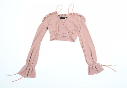 Womens UK Size 4 PRETTYLITTLETHING Pink Cropped Blouse