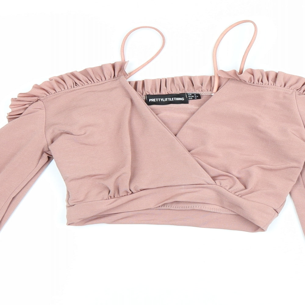 Womens UK Size 4 PRETTYLITTLETHING Pink Cropped Blouse