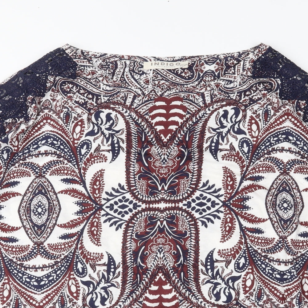 Indigo Womens White Floral  Basic Blouse Size 10