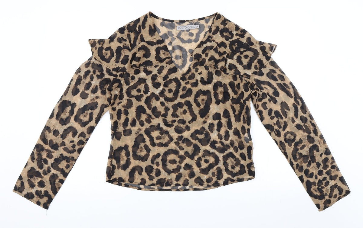 Tokyo Doll Womens Brown Animal Print  Basic Blouse Size 12