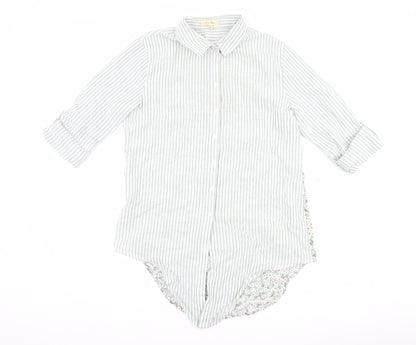 love notes Womens Green Striped  Basic Button-Up Size S  - Flower Detail