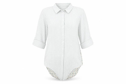 love notes Womens Green Striped  Basic Button-Up Size S  - Flower Detail
