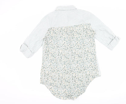 love notes Womens Green Striped  Basic Button-Up Size S  - Flower Detail