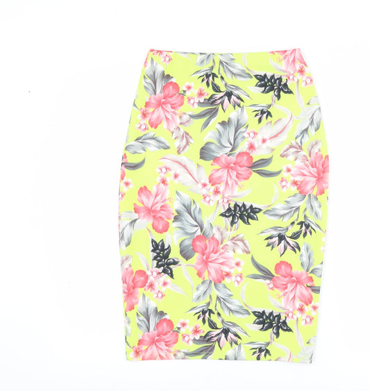 Missguided Womens Green Floral  Straight & Pencil Skirt Size 10
