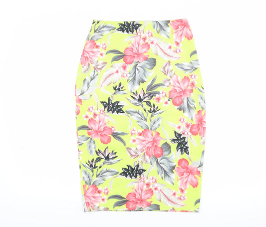 Missguided Womens Green Floral  Straight & Pencil Skirt Size 10