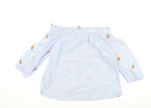 Papaya Womens Blue Striped  Basic T-Shirt Size 14