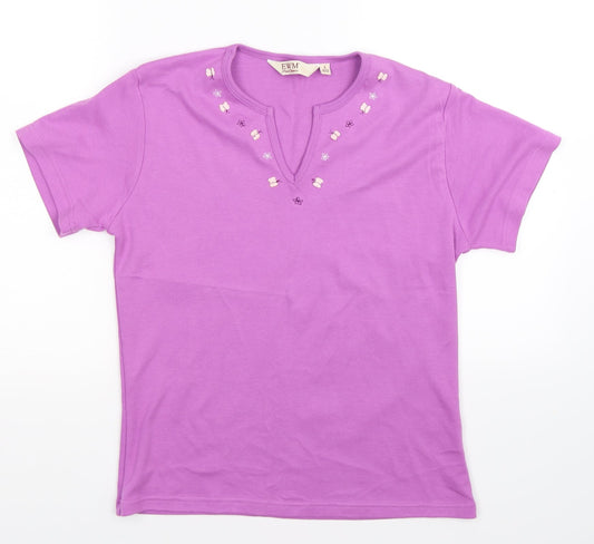 EWM Womens Purple Floral  Basic T-Shirt Size 12