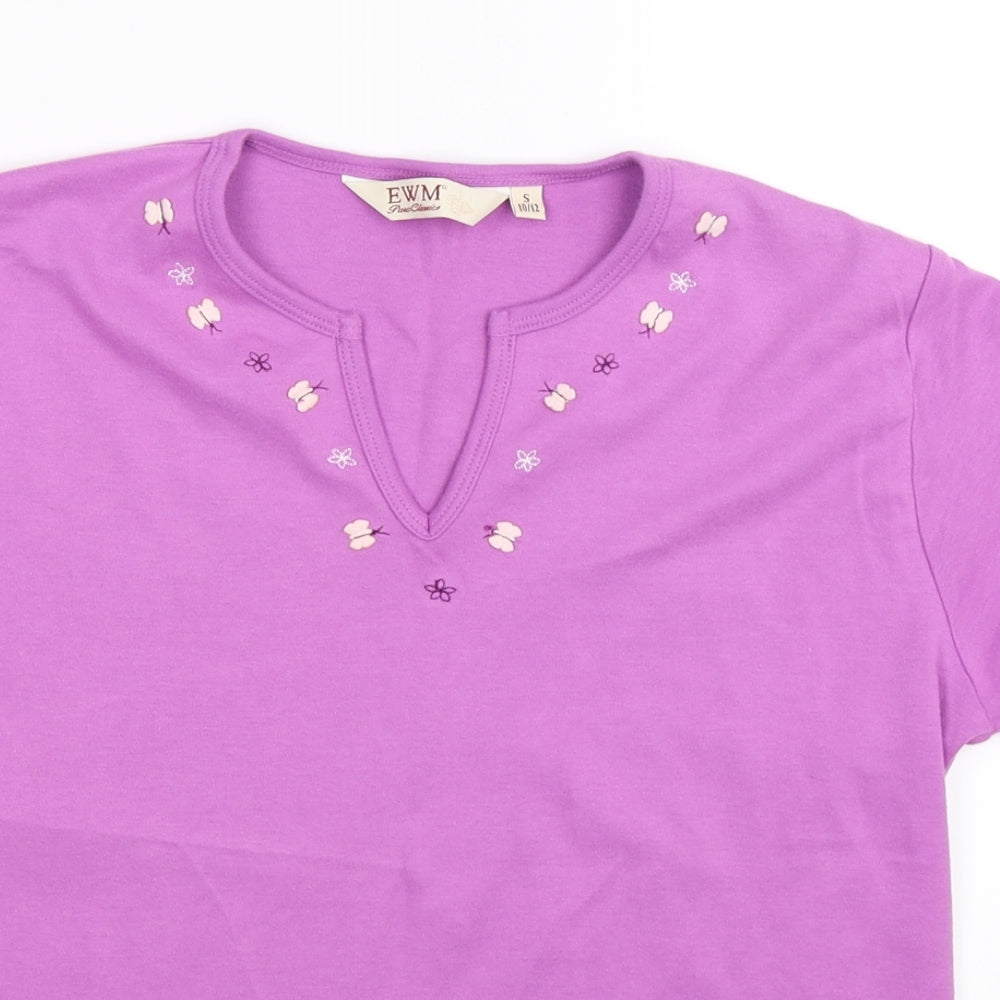 EWM Womens Purple Floral  Basic T-Shirt Size 12