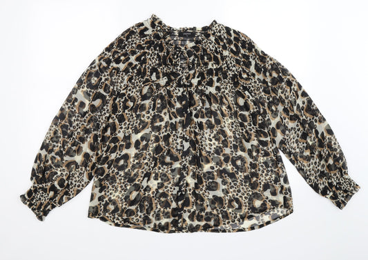 Papaya Womens Brown Polka Dot Chiffon Basic Blouse Size 8