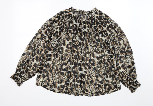 Papaya Womens Brown Polka Dot Chiffon Basic Blouse Size 8