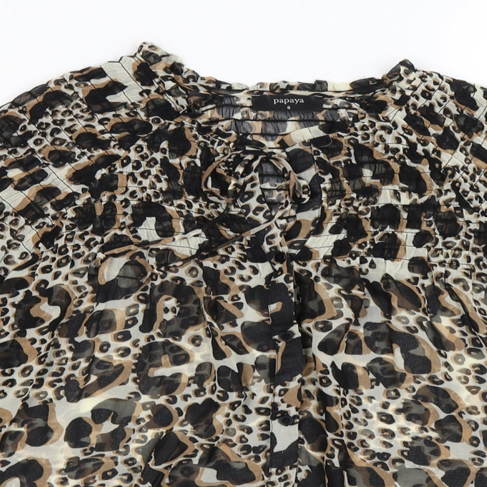 Papaya Womens Brown Polka Dot Chiffon Basic Blouse Size 8