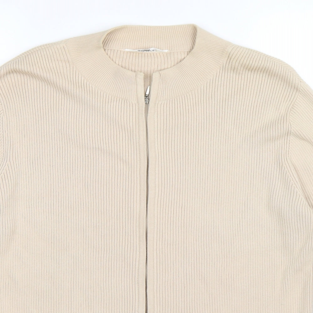 Editions Womens Beige Striped  Full Zip Jumper Size 18
