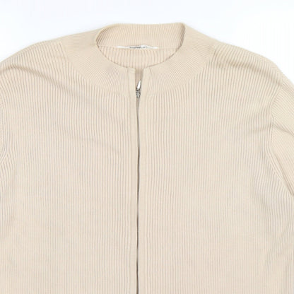 Editions Womens Beige Striped  Full Zip Jumper Size 18