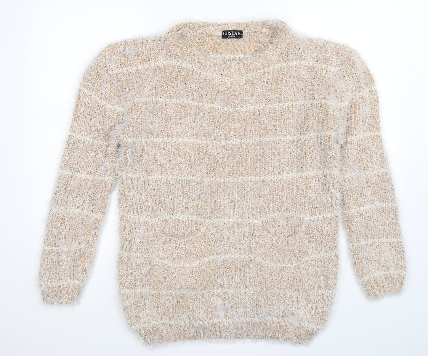 buisdaei Womens Beige Striped Knit Pullover Jumper Size XL