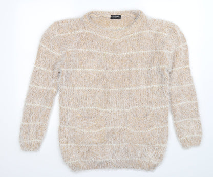 buisdaei Womens Beige Striped Knit Pullover Jumper Size XL